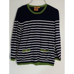Tory Burch Striped 3/4 Length Sleeve Sweater
